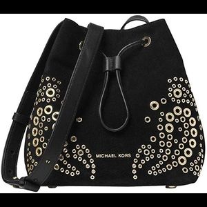 Michael Kors Cary Grommeted Suede Bucket Bag